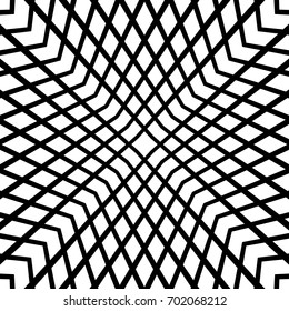 Seamless surface pattern design with mini diamond and chevrons ornament. White geometric figures on black background. Grid motif. Checkered wallpaper. Digital paper for print. Rhombuses image. Vector.