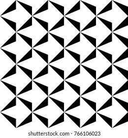 Seamless surface pattern design with modern ornament. Triangles background. Image with repeated triangular shapes. Geometric image. Ethnic japanese embroidery motif. Zigzag lines and arrows. Vector.
