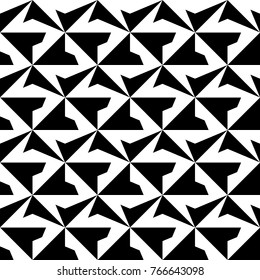 Seamless surface pattern design with modern ornament. Stylized triangles background. Image with repeated shapes. Arrows image. Jagged tooth wallpaper. Ethnic embroidery motif. Digital paper. Vector.