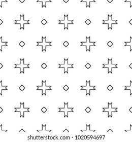 Seamless surface pattern design with Moroccan stars and crosses tiles ornament. Oriental traditional ornamentation with repeated geometric shapes. Ancient mosaic wallpaper. Grid motif. Digital paper.