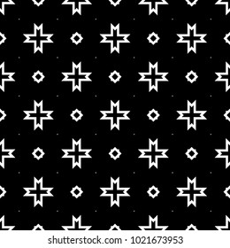 Seamless surface pattern design with Moroccan stars and crosses tiles ornament. Oriental traditional ornamentation with repeated geometric shapes. Ancient mosaic wallpaper. Grid motif. Digital paper.
