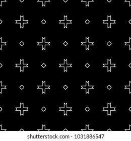 Seamless surface pattern design with Moroccan stars and crosses tiles ornament. Oriental traditional ornamentation with repeated geometric shapes. Ancient mosaic wallpaper. Grid motif. Digital paper.