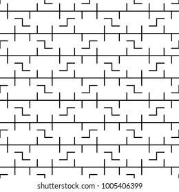 Seamless surface pattern design with mosaic ornament. Repeated puzzle figures, lines background. Ethnic embroidery motif. Grid wallpaper. Digital paper, page fill, web designing, textile print. Vector