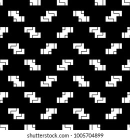 Seamless surface pattern design with mosaic ornament. Repeated puzzle figures background. Ethnic embroidery motif. Grid wallpaper. Angle brackets, crosses image. Digital paper, textile print. Vector.