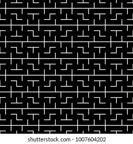 Seamless surface pattern design with mosaic ornament. Repeated puzzle figures, lines background. Ethnic embroidery motif. Grid wallpaper. Digital paper, page fill, web designing, textile print. Vector