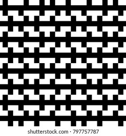 Seamless surface pattern design with mosaic ornament. Repeated puzzle figures background. Ethnic embroidery motif. Grid wallpaper. Digital paper for page fills, web designing, textile print. Vector.