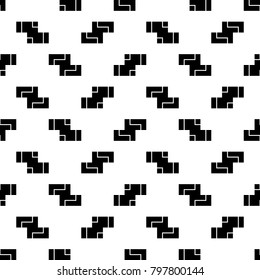 Seamless surface pattern design with mosaic ornament. Repeated puzzle figures background. Ethnic embroidery motif. Grid wallpaper. Angle brackets, crosses image. Digital paper, textile print. Vector.