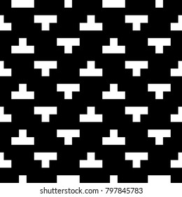 Seamless surface pattern design with mosaic ornament. Repeated puzzle figures background. Ethnic embroidery motif. Grid wallpaper. Digital paper for page fills, web designing, textile print. Vector.