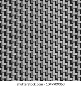 Seamless surface pattern design with polygons. L shape grey blocks wallpaper. Repeated mosaic figures background. Pavement motif. Digital paper with pavers for page fills, web designing, print. Vector