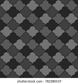 Seamless surface pattern design with quatrefoil figures. Oriental traditional ornament with repeated rounded shapes. Window tracery wallpaper. Grid motif. Digital paper. Vector art illustration.