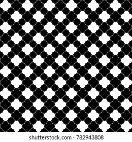 Seamless surface pattern design with quatrefoil figures. Oriental traditional ornament with repeated rounded shapes. Window tracery wallpaper. Grid motif. Digital paper abstract. Vector illustration.