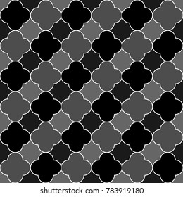 Seamless surface pattern design with quatrefoil figures. Oriental traditional ornament with repeated rounded shapes. Window tracery wallpaper. Grid motif. Digital paper abstract. Vector illustration.