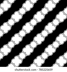 Seamless surface pattern design with quatrefoil figures. Oriental traditional ornament with repeated rounded shapes. Window tracery wallpaper. Grid motif. Digital paper abstract. Vector illustration.