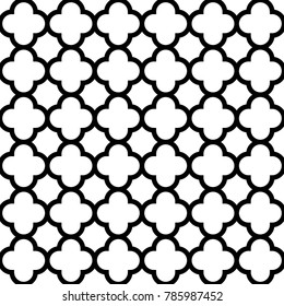 Seamless surface pattern design with quatrefoil figures. Oriental traditional ornament with repeated rounded shapes. Window tracery wallpaper. Grid motif. Digital paper abstract. Vector illustration.