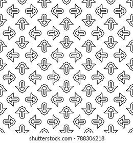 Seamless surface pattern design with quatrefoil figures. Oriental traditional ornament with repeated rounded shapes. Window tracery wallpaper. Grid motif. Digital paper. Vector art illustration.