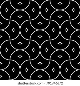 Seamless surface pattern design with quatrefoil figures. Oriental traditional ornament with repeated rounded shapes. Ancient mosaic wallpaper. Grid motif. Digital paper. Vector art illustration.