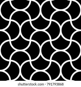 Seamless surface pattern design with quatrefoil figures. Oriental traditional ornament with repeated rounded shapes. Window tracery wallpaper. Grid motif. Digital paper. Vector art illustration.