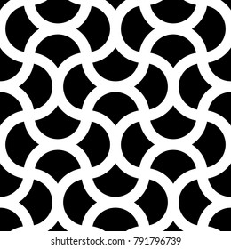 Seamless surface pattern design with quatrefoil figures. Oriental traditional ornament with repeated rounded shapes. Window tracery wallpaper. Grid motif. Digital paper. Vector art illustration.