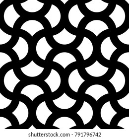 Seamless surface pattern design with quatrefoil figures. Oriental traditional ornament with repeated rounded shapes. Window tracery wallpaper. Grid motif. Digital paper. Vector art illustration.