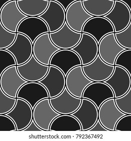 Seamless surface pattern design with quatrefoil figures. Oriental traditional ornament with repeated rounded shapes. Ethnic mosaic wallpaper. Tiles motif. Digital paper. Vector art illustration.