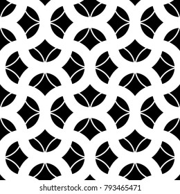 Seamless surface pattern design with quatrefoil figures. Ancient oriental traditional ornament with repeated floral shapes. Ethnic wallpaper. Mosaic motif. Digital paper. Vector art illustration.