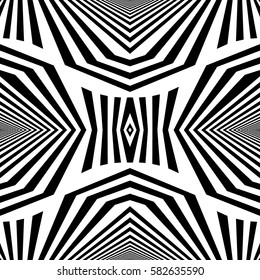 Seamless surface pattern design with symmetrical ornament. Different black figures on white background. Ethnic motif. Ornamental wallpaper. Digital paper for page fills, web designing. Vector art.