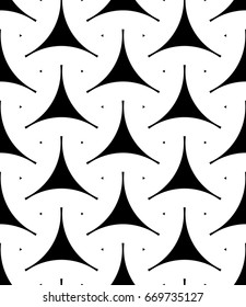 Seamless surface pattern design with traditional japanese ornament. Three pronged blocks tessellation. Repeated black interlocking figures on white background. Bishamon armor motif. Sashiko embroidery
