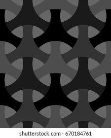 Seamless surface pattern design with traditional japanese ornament. Three pronged blocks tessellation. Repeated color interlocking figures background. Bishamon armor motif. Sashiko embroidery. Vector.