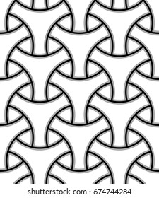 Seamless surface pattern design with traditional japanese ornament. Three pronged blocks tessellation. Repeated interlocking white figures on color background. Bishamon armor motif. Sashiko embroidery