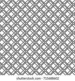 Seamless surface pattern with diamond contours ornament. Black rhombuses outlines on white background. Grid motif. Grill wallpaper. Checkered image. Digital paper, print. Rhomboid grille vector.