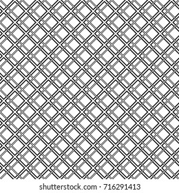Seamless surface pattern with diamond contours ornament. Black rhombuses outlines on white background. Grid motif. Grill wallpaper. Checkered image. Digital paper, print. Rhomboid grille vector.
