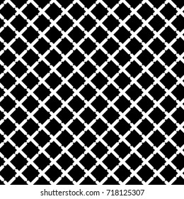 Seamless surface pattern with diamonds ornament. Black rhombuses grill on white background. Grid motif. Crossed lines wallpaper. Checkered image. Digital paper for print. Rhomboid grille. Vector art.