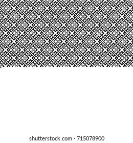 Seamless surface pattern with ethnic ornament. White crossed diagonal stripes grill on black background. Crosses, strokes, diamonds and stripes motif. Geometric wallpaper. Digital paper, print. Vector