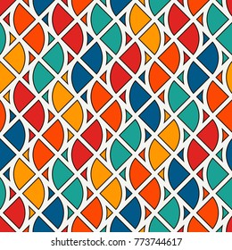 Seamless surface pattern with fire symbols. Contemporary print with repeated spurts of flame. Abstract ornamental background with geometric figures.Digital paper, textile print, page fill. Vector art