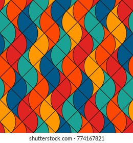 Seamless surface pattern with fire symbols. Contemporary print with repeated spurts of flame. Abstract ornamental background with geometric figures.Digital paper, textile print, page fill. Vector art