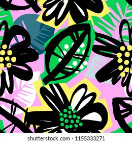Seamless surface pattern floral design.Artistic design with authentic,unique scrapes, watercolour blotted background for a logo, cards, invitations, posters,banners