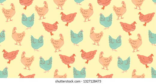Seamless / surface pattern with hen / chicken, perfect for textile, paper print, easter or else. Scandinavian and retro style