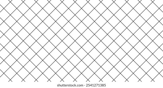 Seamless surface pattern with mini diamond ornament. Black diagonal stripes grill on white background. Grid motif. Crossed lines wallpaper. Checkered image. Digital paper for print. Rhombuses vector