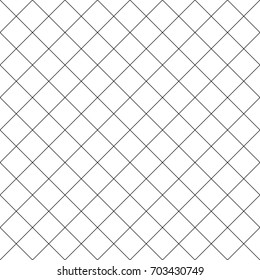 Seamless surface pattern with mini diamond ornament. Black diagonal stripes grill on white background. Grid motif. Crossed lines wallpaper. Checkered image. Digital paper for print. Rhombuses vector.