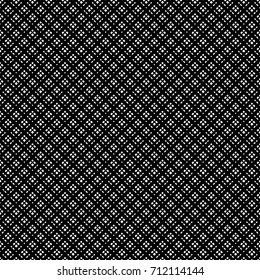 Seamless surface pattern with mini rhombuses, rectangles ornament. White diamonds, quadrangles on black background. Grid motif. Grill wallpaper. Checkered ethnic image. Digital paper for print. Vector