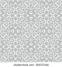 Seamless surface pattern with overlapping figures. Symmetric abstract background. Circular ornament wallpaper. Lacy openwork motif. For digital paper, page fills, web design. Vector art illustration