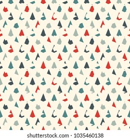 Seamless surface pattern with repeated mini triangles. Distressed geometric figures. Grunge abstract wallpaper. Scales or scallop texture. Ruined kite shapes motifs. Shabby digital paper. Vector art