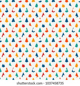 Seamless surface pattern with repeated mini triangles. Distressed geometric figures. Grunge abstract wallpaper. Scales or scallop texture. Ruined kite shapes motifs. Shabby digital paper. Vector art