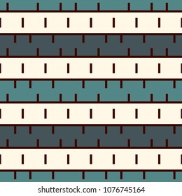 Seamless surface pattern with strokes. Broken horizontal lines. Dashes motif. Repeated rectangle blocks. Simple geometric ornament. Hatched wallpaper. Modern abstract background with stitches. Vector