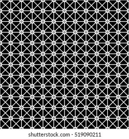 Seamless surface pattern with symmetric geometric ornament. Grey stripes and circles abstract on black background. Grill wallpaper. Digital paper for textile print, web design. Vector art illustration