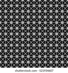 Seamless surface pattern with symmetric geometric ornament. Grey stripes and circles abstract on black background. Grill wallpaper. Digital paper for textile print, web design. Vector art illustration