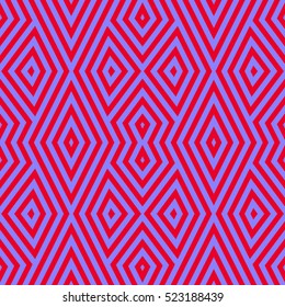 Seamless surface pattern with symmetric geometric ornament. Striped abstract background. Ethnic and tribal motifs. Repeated rhombuses wallpaper. Digital paper for web design. Vector art illustration