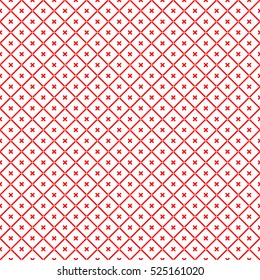 Seamless surface pattern with symmetric geometric ornament. Red diagonal stripes abstract on white background. Grill motif. Crossing lines wallpaper. Digital paper for page fill. Vector illustration