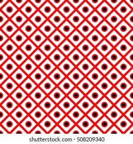 Seamless surface pattern with symmetric ornament. Diagonal lines and circles texture. Geometric abstract background. Grill motif. For digital paper, textile print, web design. Vector art illustration