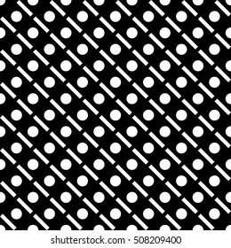 Seamless surface pattern with symmetric ornament. Diagonal strokes and circles texture. Geometric abstract background. Grid motif. For digital paper, textile print, web design. Vector art illustration